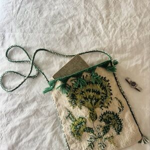 Handmade Green Floral Crossbody Bag - Boho Woven Shoulder Pouch